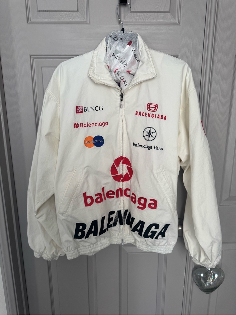 Balenciaga White Jacket with Red and Black Logos